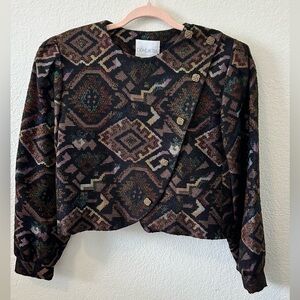 Doncaster Asymmetrical Button Down Southwestern Design Cropped Jacket‎ SZ 12P